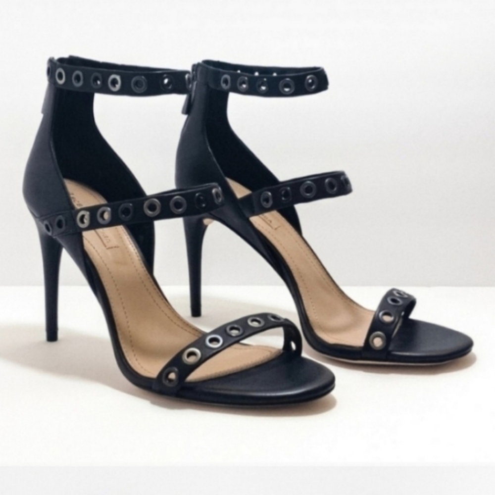Bcbgmaxazria open toe sexy black grommet heels, Size 8.5